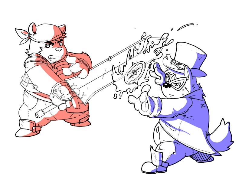 2014 anthro clothing duo fatyogi hat headgear headwear humanoid_hands magic mammal melee_weapon slightly_chubby sword weapon