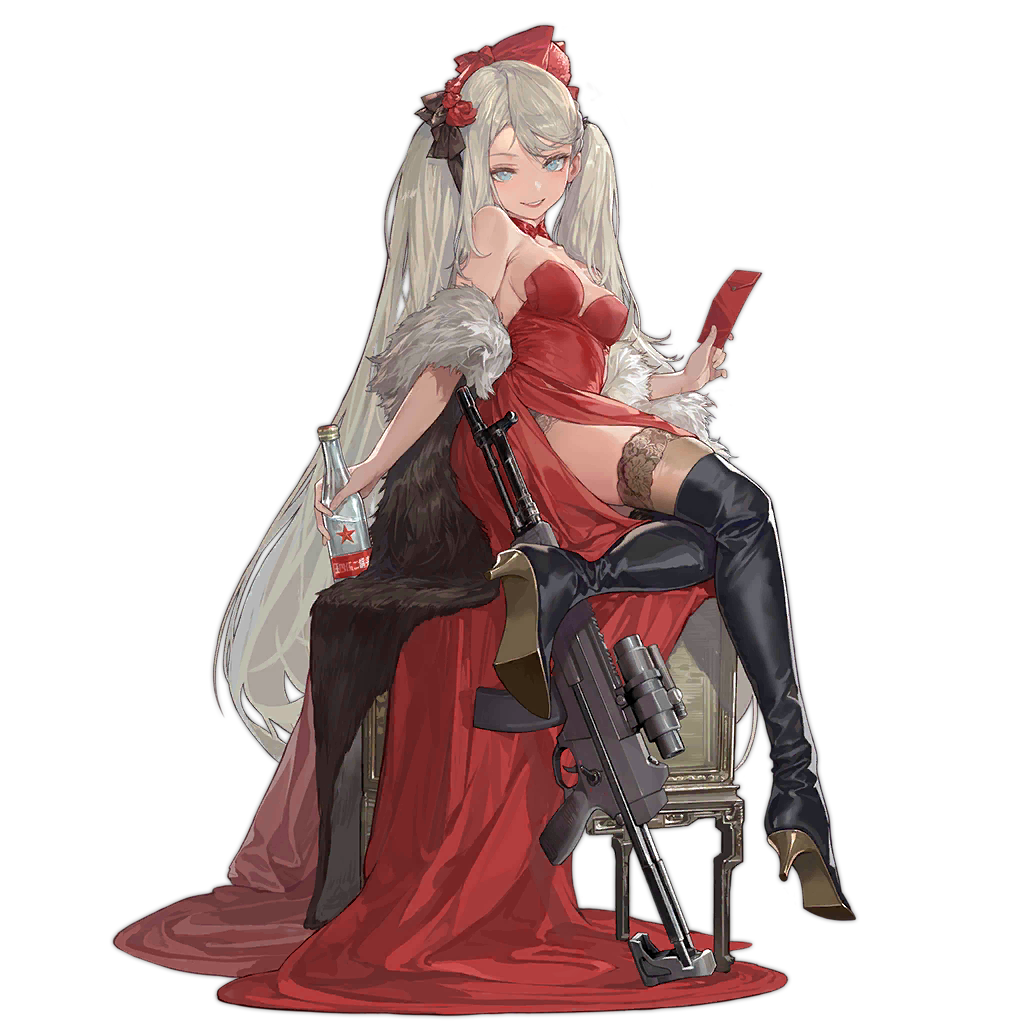 1girl a-545_(bloom_of_the_drunken_tea)_(girls'_frontline) a-545_(girls'_frontline) aek-971 alcohol aqua_eyes assault_rifle bangs bare_shoulders black_footwear black_legwear blonde_hair blush boots bottle bow braid breasts china_dress chinese_clothes chinese_text chinese_zodiac cleavage closed_mouth collarbone dress eyebrows_visible_through_hair french_braid full_body fur girls'_frontline gun hair_bow hair_ornament hairclip high_heel_boots high_heels holding holding_bottle holding_letter knee_boots letter long_hair looking_at_viewer medium_breasts messikid official_alternate_costume official_art red_dress rifle sitting smile solo thighhighs thighs transparent_background twintails very_long_hair vodka weapon year_of_the_tiger