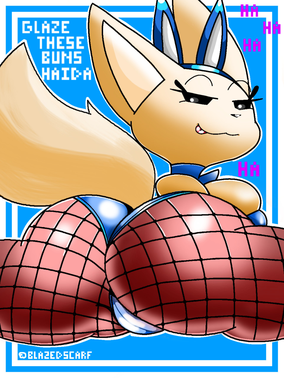 aggressive_retsuko anthro big_butt blazedscarf breasts bunny_costume butt clothing cosplay costume female fenneko hi_res legwear looking_back sanrio smile tights