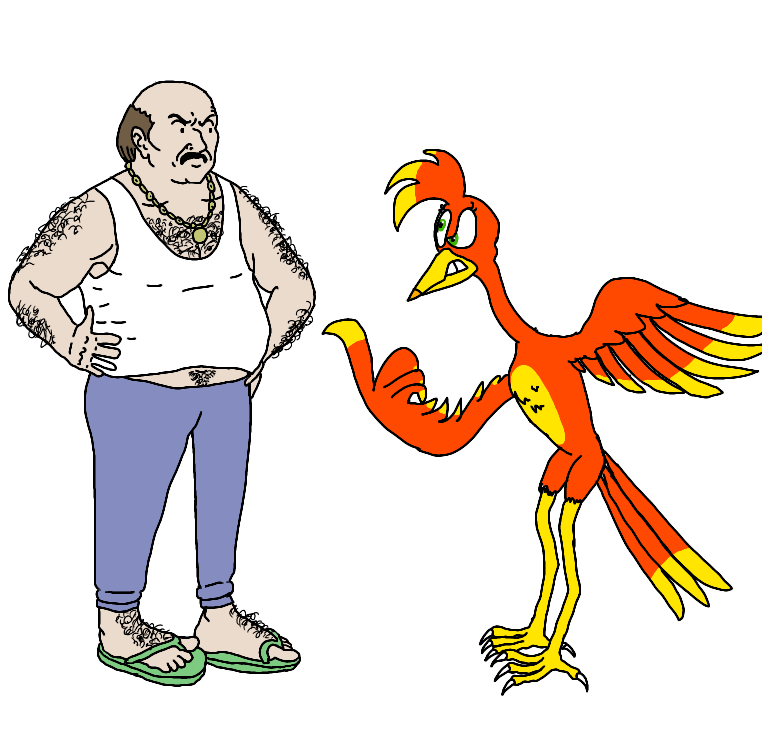 adult_swim angry angry_eyes angry_face anthro aqua_teen_hunger_force avian bald banjo-kazooie beak bird body_hair breegull carl_brutananadilewski cartoon_network chest_hair clothed clothing crossover digital_media_(artwork) duo facial_hair feathers female feral footwear gesture gold_(metal) gold_jewelry gold_necklace green_eyes hair hairy hairy_arms hairy_body hairy_legs hand_on_hip head_tuft human jewelry kama_and_hallie kazooie male male/female mammal mustache necklace pointing rareware red_body red_feathers sandals shirt simple_background stare sweatpants talons taunting topwear tuft undershirt unknown_artist versus video_games white_background wings yellow_body yellow_feathers