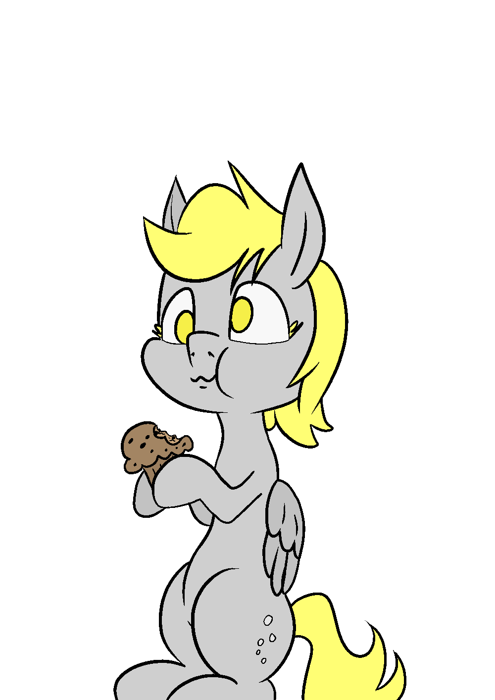 alpha_channel blonde_hair colored_pupils cross-eyed derpy_hooves_(mlp) eating equid equine female feral food friendship_is_magic fur grey_body grey_fur hair happy happy_harvey hasbro hi_res horse mammal muffin my_little_pony pegasus phone_drawing pony simple_background sitting solo transparent_background wings