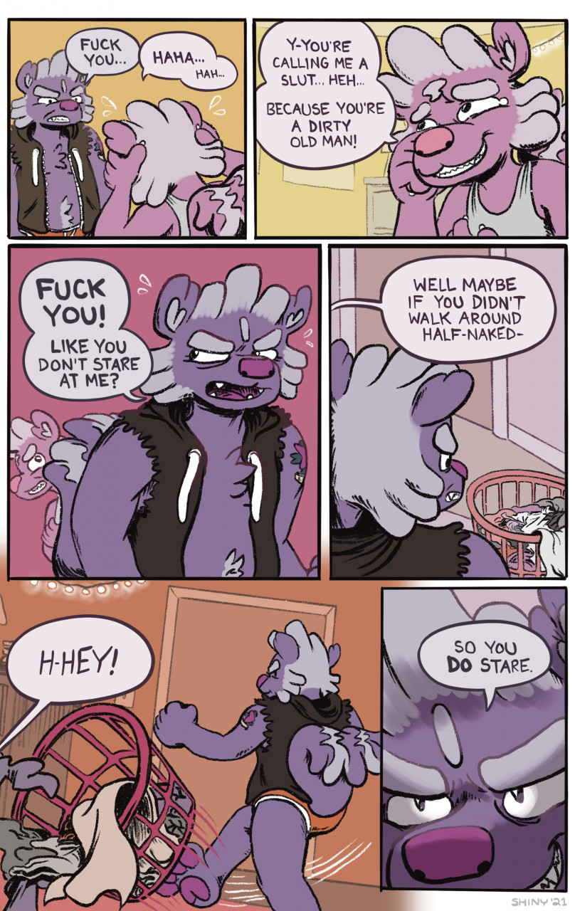 anthro clothing comic dialogue dirk_skunkdad father hi_res laundry_basket male mammal mephitid parent shiny_skunk_(character) shinyluvdisc skunk son underwear