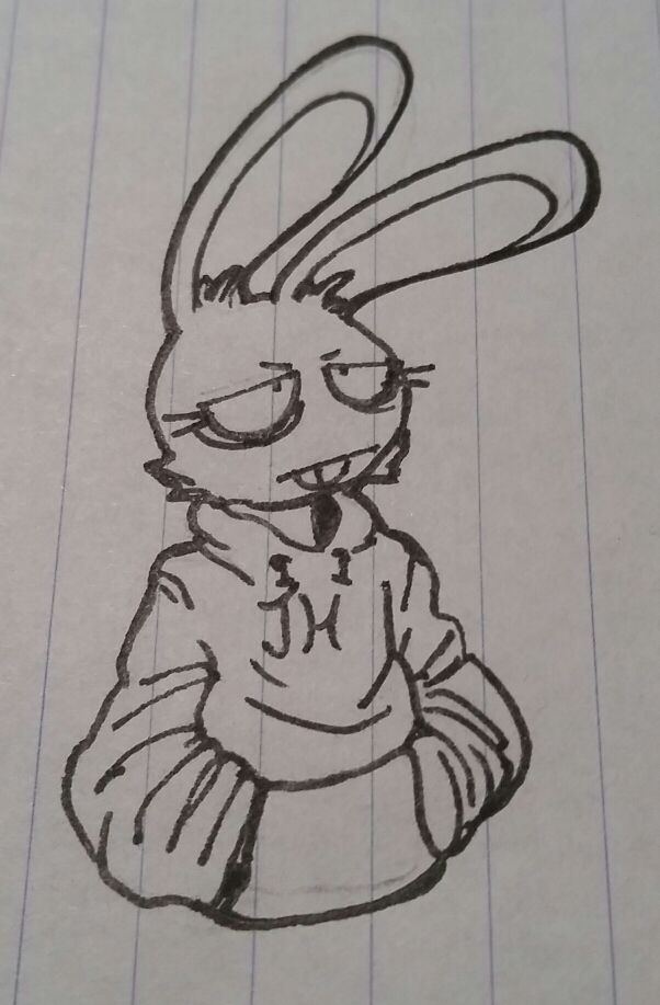animal_humanoid anthro beanie_(roommates) bonnie_(fnaf) buckteeth clothing droopy_eyes eye_bags female five_nights_at_freddy's hoodie humanoid lagomorph lagomorph_humanoid leporid leporid_humanoid mammal mammal_humanoid rabbit rabbit_humanoid roommates:motha scottgames simple_background solo tagme teeth topwear traditional_media_(artwork) unknown_artist video_games white_background