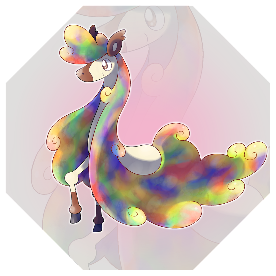 animal_focus brown_eyes closed_mouth commentary english_commentary fakemon full_body grey_background happy hyshirey no_humans official_style original outline pokemon rainbow_gradient smile solo standing transparent_border white_outline zoom_layer