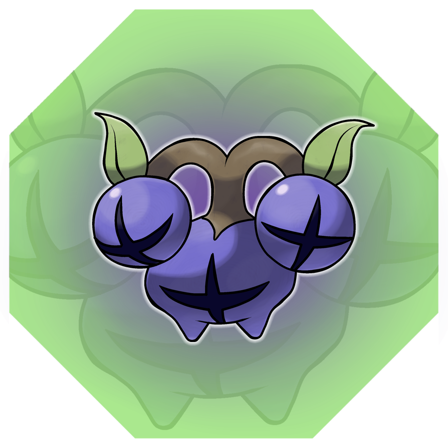 blueberry commentary english_commentary fakemon food fruit full_body green_background hyshirey leaf no_humans official_style original outline pokemon transparent_border white_outline zoom_layer