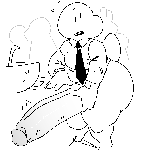 anthro big_butt big_penis boatboots bottomless butt clothed clothing formal_wear genitals gordon_(sailewder) holding_penis huge_butt huge_penis huge_thighs hyper hyper_genitalia hyper_penis lizard long_penis male monochrome necktie partially_clothed penis public reptile sailewder scalie solo thick_thighs