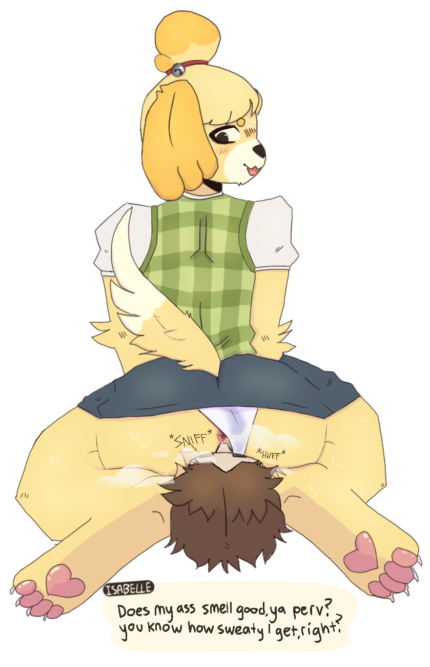 alpha_channel ambiguous_gender animal_crossing anthro anus blush bodily_fluids bottomwear butt butt_sniffing canid canine canis clothing clothing_aside dialogue dialogue_box dipstick_tail domestic_dog dominant dominant_female duo english_text facesit facesitting female fur ghosthunting_(artist) hi_res isabelle_(animal_crossing) looking_at_viewer looking_back male male/female mammal markings miniskirt musk_clouds muzzle_(disambiguation) nintendo nose_to_anus onomatopoeia panties panties_aside pawpads paws shih_tzu skirt sniffing sound_effects sweat sweat_stain sweatdrop sweater sweater_vest sweaty_butt tail_markings teasing text topwear toy_dog underwear underwear_aside vest video_games yellow_body yellow_fur