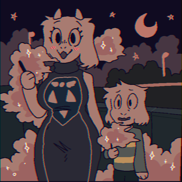 1:1 age_difference anthro asriel_dreemurr big_breasts boss_monster bovid breasts caprine celestial_star_polygon chromatic_aberration clothed clothing cloud cloudy deceased_bunny_(artist) detailed_background dress duo female goat male mammal moon mother mother_and_child mother_and_son night older_female outside parent parent_and_child parent_and_son public smoke smoke_from_mouth son sparkles star sweater topwear toriel undertale undertale_(series) vape vape_cloud vape_pen video_games young