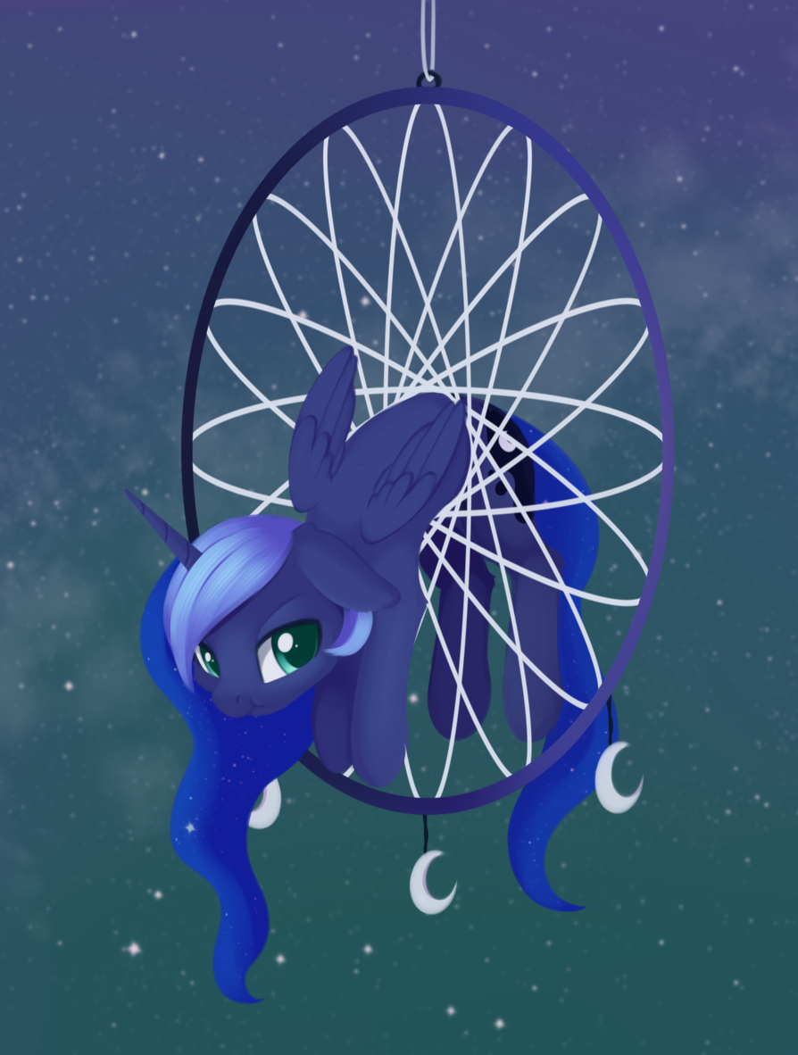 blue_body blue_eyes blue_fur blue_hair cutie_mark dreamcatcher dusthiel equid equine ethereal_hair ethereal_mane ethereal_tail female folded_ears friendship_is_magic fur hair horn long_hair mammal my_little_pony princess_luna_(mlp) pseudo_hair pseudo_mane solo stuck winged_unicorn wings