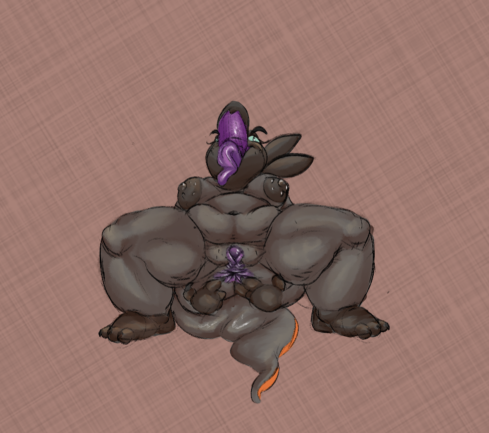 anthro anus belly big_nipples breasts chubby_female clitoris crouching eyebrows feet female genitals kentuckiyucki liz_(eye_moisturizer) navel nintendo nipples open_mouth pok&eacute;mon pok&eacute;mon_(species) pussy salandit short_stack smile solo spread_anus spreading thick_tail thick_thighs toes tongue tongue_out video_games