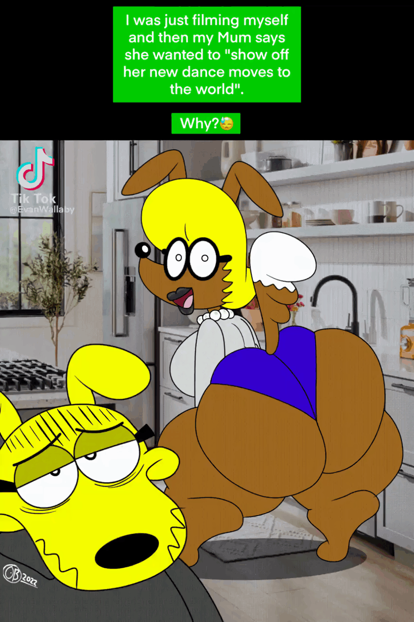 animated big_butt breathotter butt canid canine canis domestic_dog female hi_res male mammal mother mother_and_child mother_and_son motion_tweening parent parent_and_child shaking_butt son text tiktok