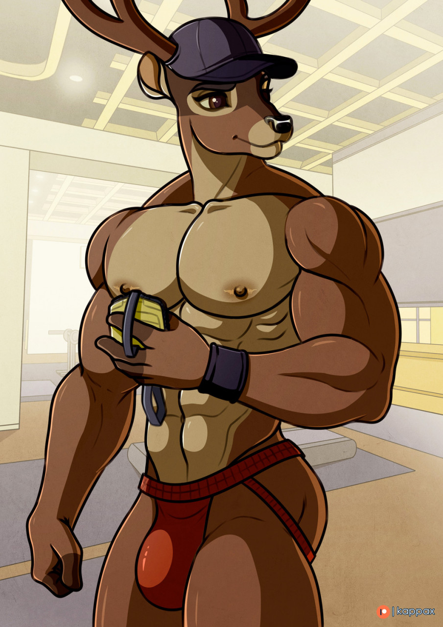 abs anthro bambi_(film) biceps bulge cervid clothed clothing disney hi_res kappax male mammal muscular muscular_male pecs solo the_great_prince_of_the_forest topless