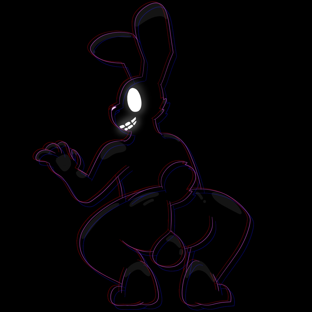 1:1 4_fingers animatronic anthro backsack balls black_body black_fur butt delta's_art fingers fur genitals lagomorph leporid looking_at_viewer looking_back machine male mammal rabbit rear_view robot shadow_bonnie_(fnaf) simple_background simple_eyes small_tail solo teeth_showing white_eyes