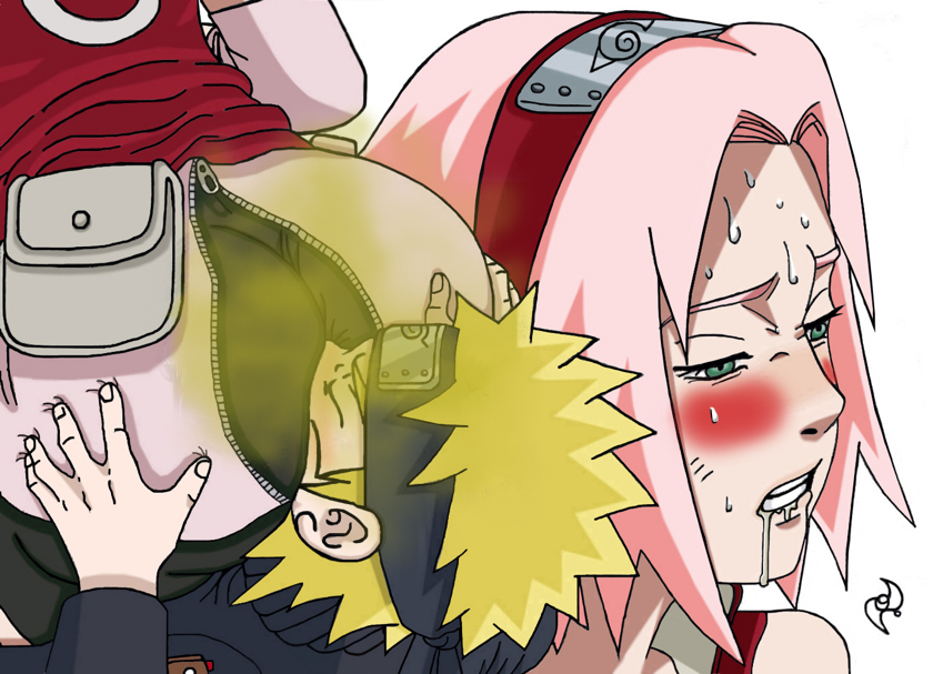 analingus ass ass_grab bandana blonde_hair boy face facesitting fart haruno_sakura naruto pink_hair saliva uncensored uzumaki_naruto