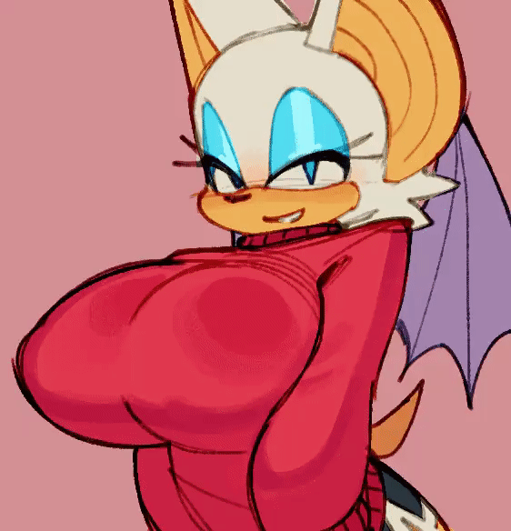 2022 animated anthro big_breasts boob_drop breasts chiropteran eyeshadow female flashing flashing_breasts looking_at_viewer makeup mammal rouge_the_bat sega simple_background solo sonic_the_hedgehog_(series) wamudraws wings