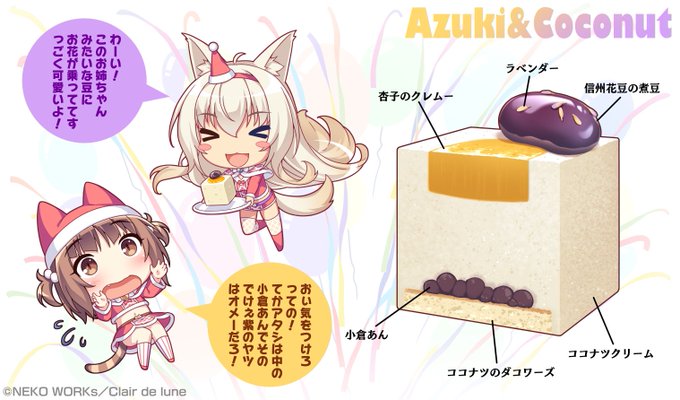 animal_ears azuki_(nekopara) blonde_hair blush brown_hair cat_ears cat_tail chibi closed_eyes coconut_(nekopara) dessert dress food hat headband image_sample japanese kneehighs nekopara non-web_source sayori_(neko_works) shorts socks sweater tail twintails twitter_sample