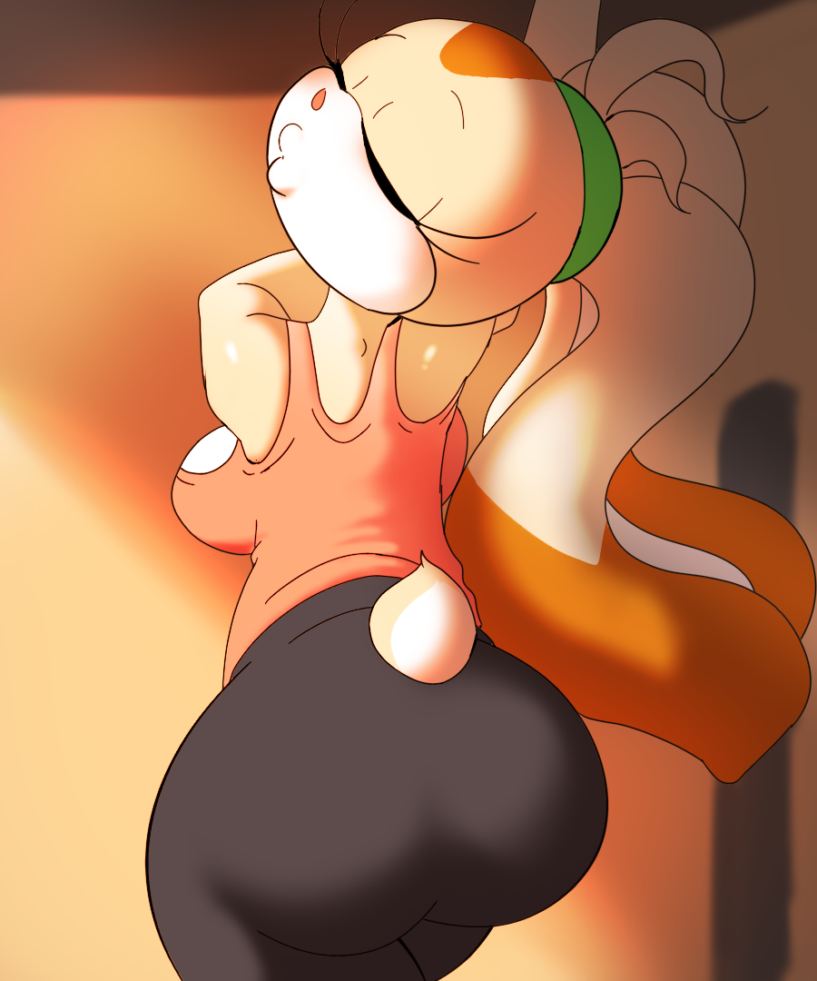 aged_up alternate_hairstyle anthro big_butt bottomwear breasts butt clothing cream_the_rabbit eyes_closed female lagomorph leporid mammal pants rabbit sega solo sonic_the_hedgehog_(series) stretching teenager yoga_pants young zaviel