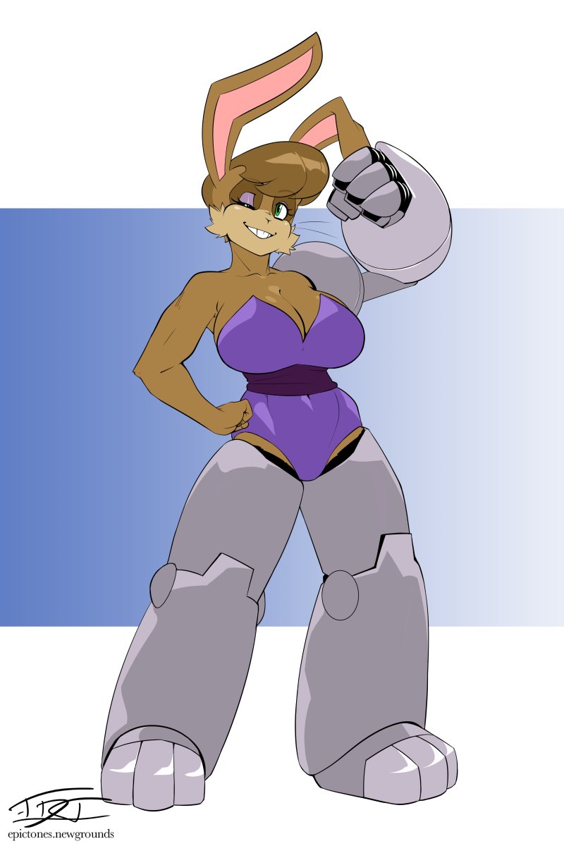 2022 3_toes 4_fingers anthro archie_comics big_breasts bracelet breasts buckteeth bunnie_rabbot cleavage clothed clothing cybernetic_arm cybernetic_leg cybernetic_limb cybernetics eyelashes eyeshadow facial_tuft feet female fingers fist fur green_eyes grin hair hand_on_hip hardtones hi_res jewelry lagomorph leotard leporid machine makeup mammal navel one_ear_up one_eye_closed open_mouth open_smile pose rabbit sega signature simple_background smile solo sonic_the_hedgehog_(archie) sonic_the_hedgehog_(comics) sonic_the_hedgehog_(series) tan_body tan_fur tan_hair teeth toes wink