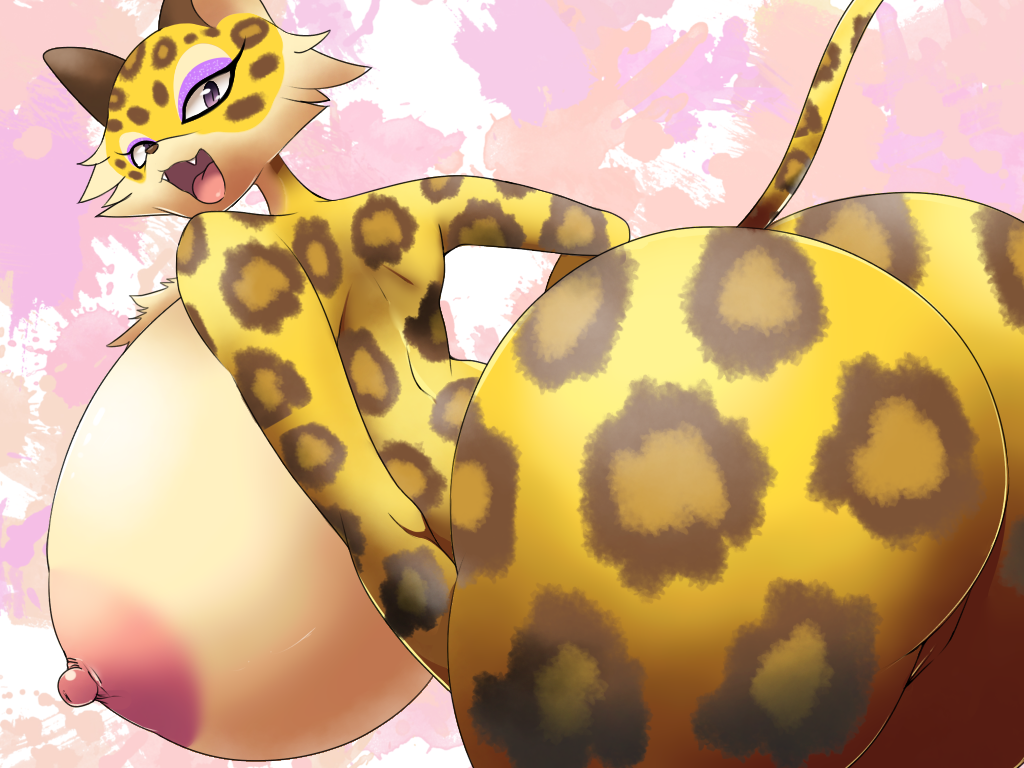 anthro bent_over big_breasts breasts clawroline felid female fur huge_breasts hyper hyper_breasts kirby_(series) mammal nintendo pantherine spots spotted_body spotted_fur video_games