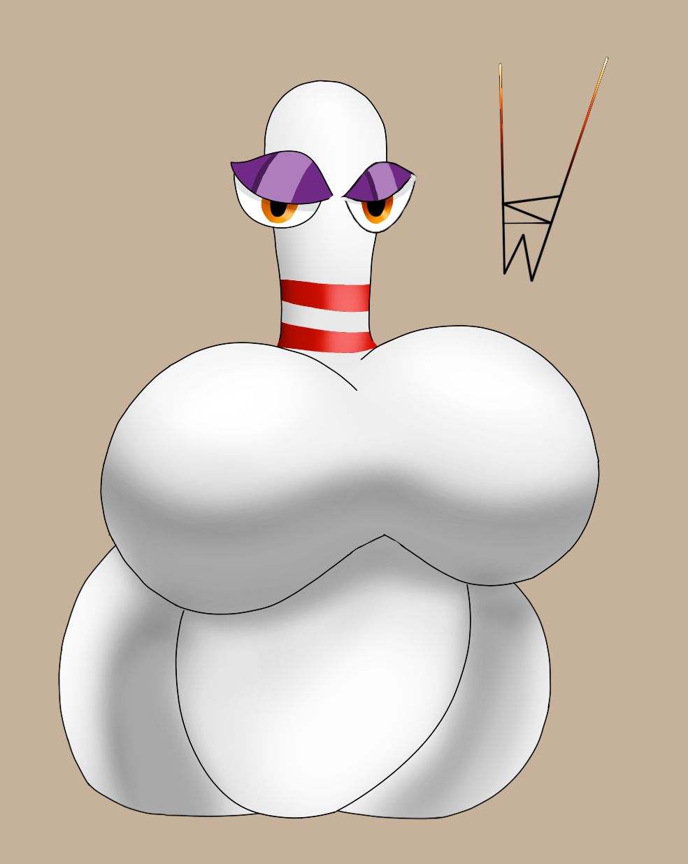animate_inanimate armless bedroom_eyes big_breasts big_butt bowling_pin breasts butt featureless_breasts featureless_crotch female hi_res huge_breasts huge_butt hyper hyper_breasts hyper_butt legless looking_at_viewer makeup mascara narrowed_eyes orange_eyes seductive simple_background solo something_wicked_(artist) striped_body stripes