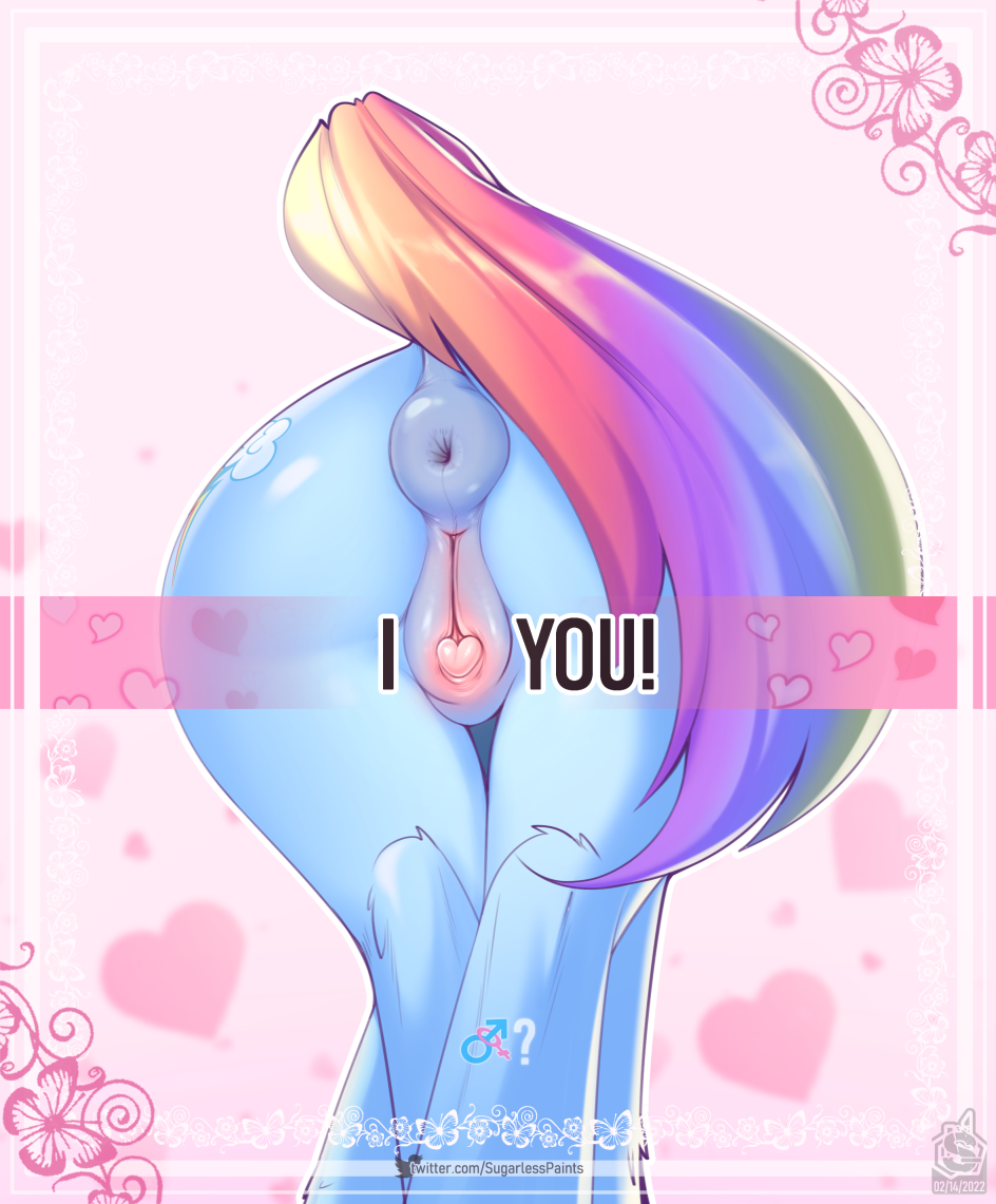 2022 anus butt clitoris conditional_dnp cutie_mark digital_media_(artwork) english_text equid equine faceless_character faceless_female female feral friendship_is_magic genitals hasbro mammal multicolored_tail my_little_pony pussy rainbow_dash_(mlp) rainbow_tail rear_view solo sugarlesspaints text url