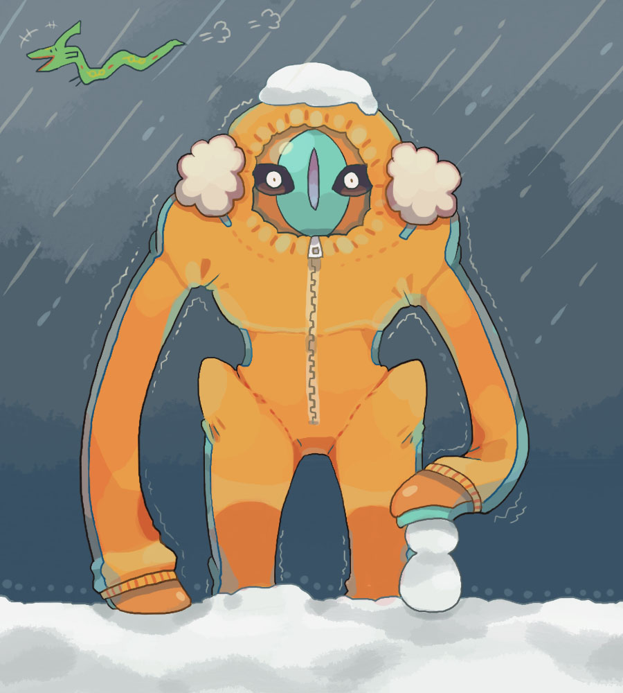 +++ 1other =3 akadako black_sclera blue_skin clothed_pokemon cold colored_sclera colored_skin commentary_request constricted_pupils dated_commentary deoxys deoxys_(defense) flying hood hood_up hooded_jumpsuit jumpsuit long_sleeves looking_at_viewer multicolored_skin one-hour_drawing_challenge orange_jumpsuit other_focus outdoors partial_commentary pokemon pokemon_(creature) rayquaza red_skin snow snowing snowman solo_focus standing straight-on trembling two-tone_skin white_eyes wide-eyed winter_clothes zipper zipper_pull_tab