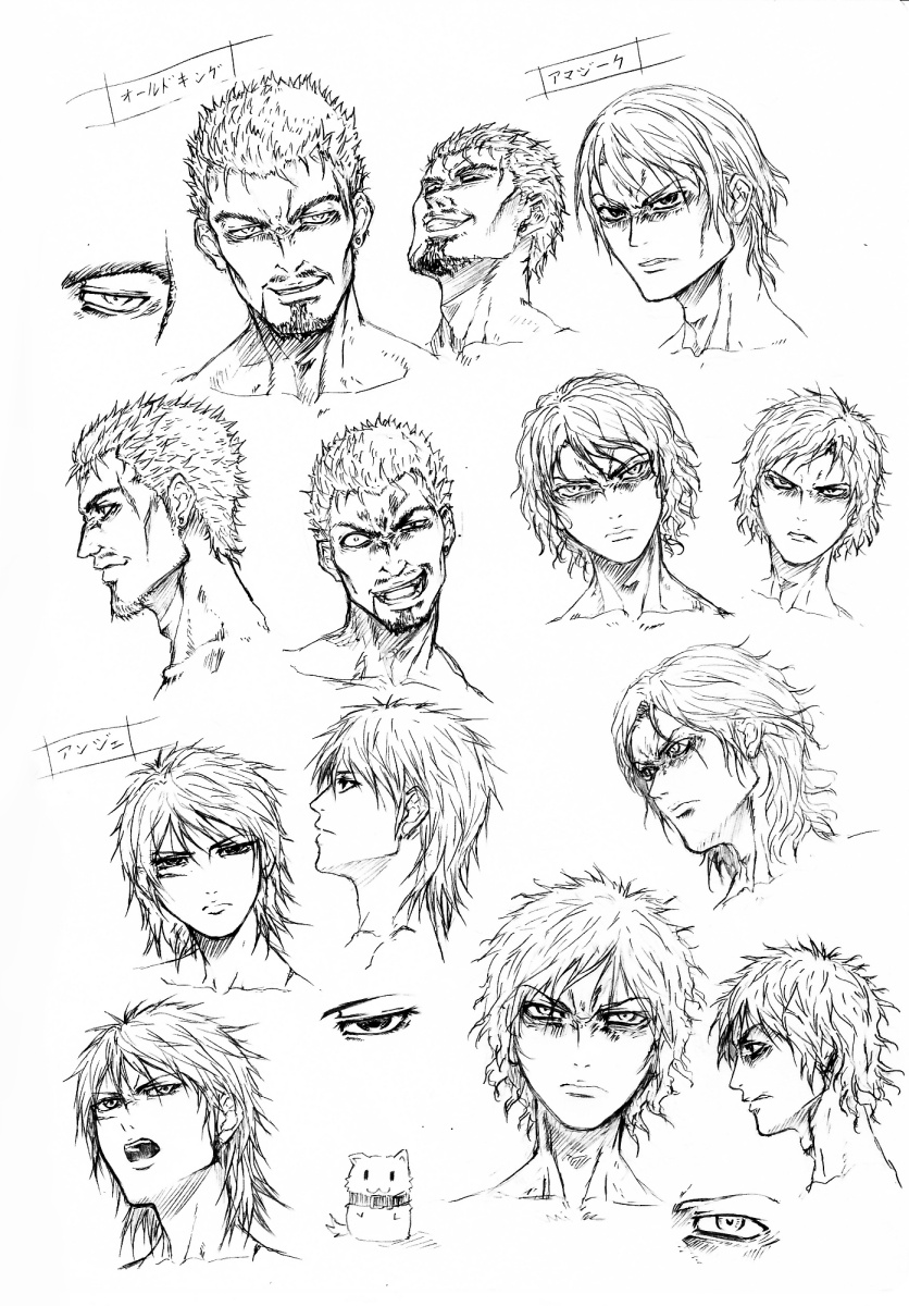 armored_core armored_core:_for_answer armored_core_4 expressions facial_expression female from_software highres joshua_o'brien joshua_o'brien male monochrome old_king tatuya