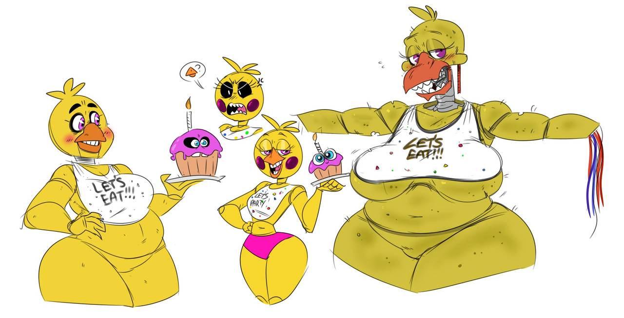 angry animatronic anthro avian beak beakless bedroom_eyes bib big_breasts bird black_sclera blue_eyes blush breasts chica_(fnaf) chicken clothing covered_breasts cupcake_(fnaf) doll_joints exposed_endoskeleton eyelashes featureless_crotch female five_nights_at_freddy's five_nights_at_freddy's_2 galliform gallus_(genus) group head_feathers head_tuft machine mhdrawin narrowed_eyes non-mammal_breasts overweight overweight_female panties phasianid pink_clothing pink_panties pink_underwear purple_eyes robot rosy_cheeks scottgames seductive slightly_chubby thick_thighs toothed_beak toy_chica_(fnaf) tuft underwear video_games wide_hips wire withered_chica_(fnaf) yellow_body
