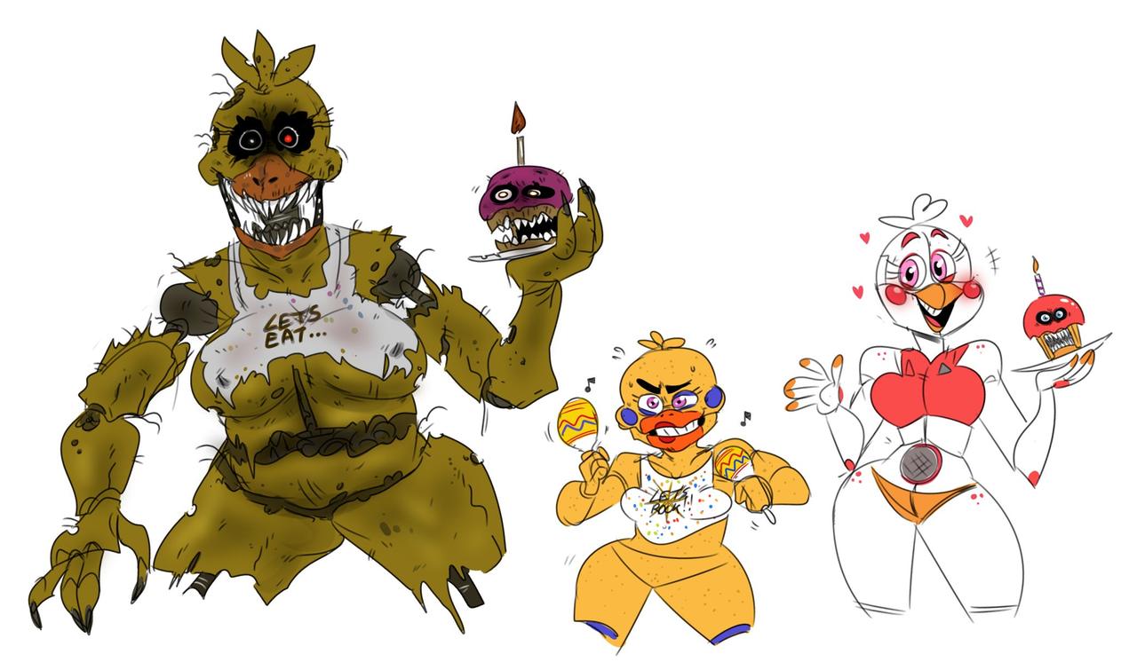 &lt;3 animatronic anthro avian beak bib big_breasts bird black_claws black_sclera blush bodily_fluids breasts chicken claws clothing colored_nails covered_breasts doll_joints exposed_endoskeleton eyelashes featureless_crotch female five_nights_at_freddy's five_nights_at_freddy's_4 freddy_fazbear's_pizzeria_simulator funtime_chica_(fnaf) funtime_cupcake_(fnaf) galliform gallus_(genus) group head_feathers head_tuft heterochromia holding_object machine maraca mhdrawin monster musical_instrument musical_note nails nightmare_chica_(fnaf) nightmare_cupcake_(fnaf) orange_clothing orange_nails orange_panties orange_underwear panties percussion_instrument phasianid pink_clothing pink_eyes pink_topwear purple_eyes red_eyes robot rockstar_chica_(fnaf) rosy_cheeks scottgames sharp_teeth sweat sweatdrop teeth toothed_beak topwear tuft underwear video_games white_body white_eyes wire yellow_body