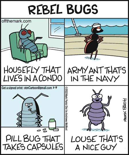 &copy; 2022 4_panel_comic ant anthro armadillidiid army_ant arthropod biped boat chair comic crustacean dipteran furniture housefly hymenopteran insect isopoda malacostracan marine mark_parisi sailor_hat sitting standing symbol vehicle water watercraft window woodlouse