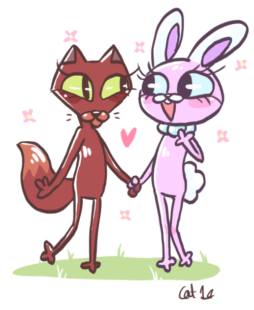 &lt;3 alpha_channel anthro black_eyes black_nose blue_sclera blush bracelet brown_body brown_fur bunny_(courage_the_cowardly_dog) cartoon_network courage_the_cowardly_dog domestic_cat duo eye_contact eyelashes felid feline felis female female/female flower fluffy fluffy_tail fur grass green_sclera hand_holding happy interspecies jewelry jewelry_only kitty_(courage_the_cowardly_dog) lagomorph leporid looking_at_another love mammal mostly_nude necklace nude outside pink_body pink_fur plant pupils rabbit simple_background slit_pupils smile standing transparent_background unknown_artist