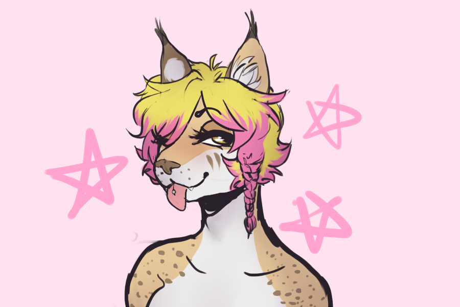 2017 ambiguous_gender anthro archived_source bust_portrait digital_drawing_(artwork) digital_media_(artwork) dipstick_ears fur hair looking_at_viewer monsterbunny multicolored_ears portrait simple_background solo standing star_(babystar) tongue tongue_out