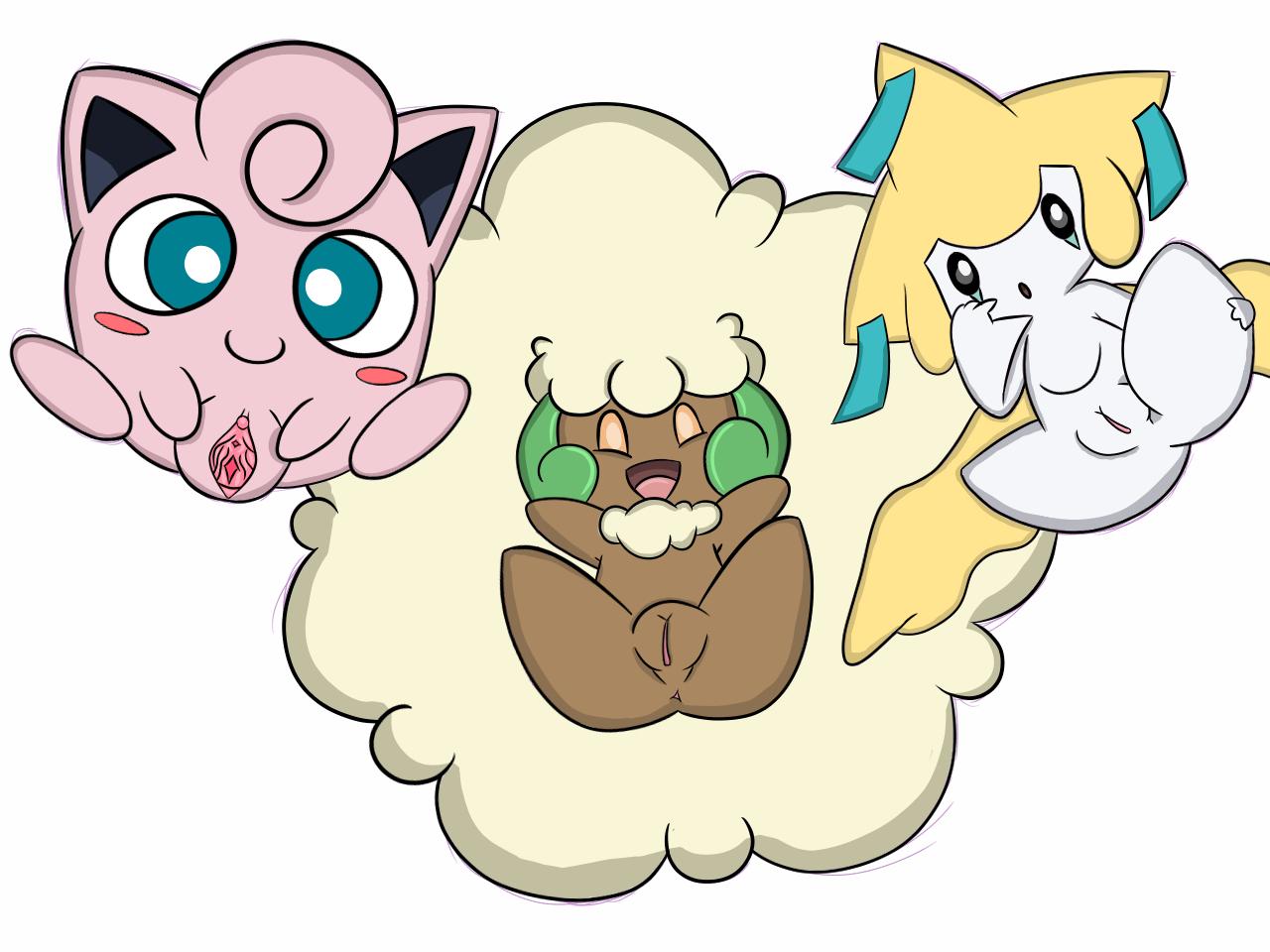 blue_eyes brown_body brown_fur female fluffy fur genitals group jigglypuff jirachi legendary_pok&eacute;mon looking_at_viewer nintendo pervymarioman pink_body pok&eacute;mon pok&eacute;mon_(species) presenting presenting_pussy pussy simple_background smile spread_legs spread_pussy spreading video_games whimsicott white_background white_body