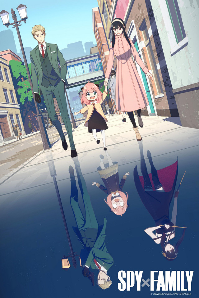 1boy 2girls anya_(spy_x_family) aqua_eyes artist_request black_dress black_gloves black_hair blonde_hair building child city coat copyright_name day dress dutch_angle formal gloves green_suit gun hairband lamppost long_hair looking_at_viewer multiple_girls necktie official_art open_mouth outdoors pants pantyhose pink_coat pink_hair promotional_art red_eyes red_necktie reflection road school_uniform second-party_source shoes sidelocks sidewalk smile spy_x_family suit twilight_(spy_x_family) weapon wide_shot yor_briar
