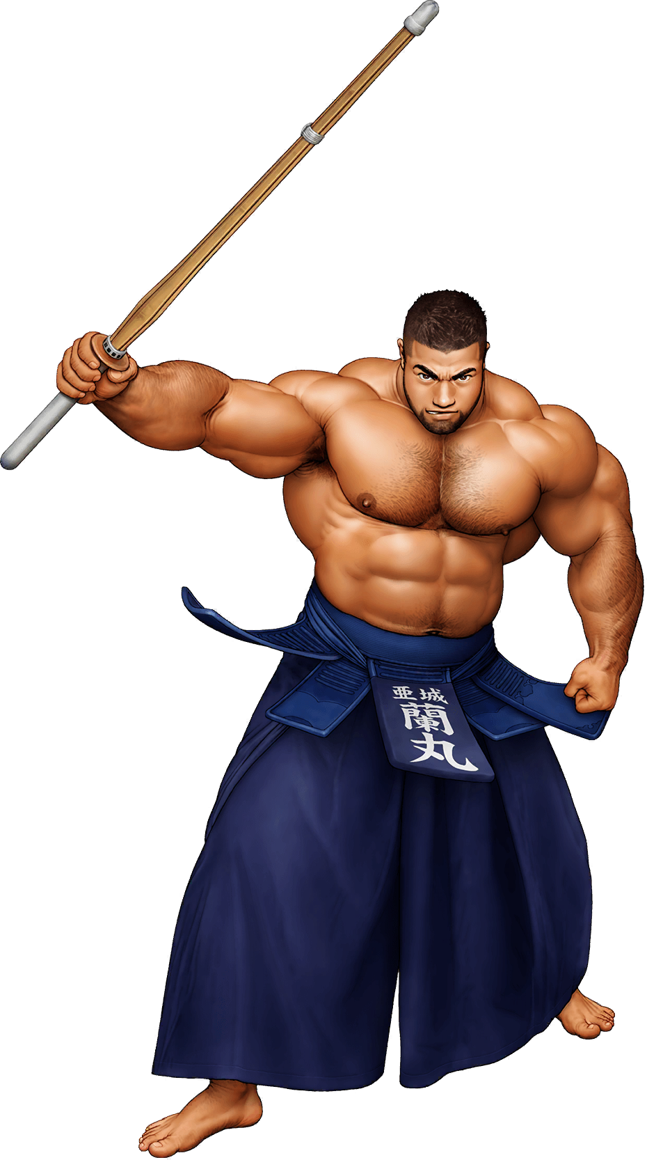 1boy abs arm_hair armpit_hair armpits bara beard biceps brown_hair chest_hair clenched_hands facial_hair gyee hairy hakama highres japanese_clothes jiraiya large_pectorals looking_at_viewer manly mature_male muscular muscular_male navel navel_hair nipples official_art pectorals plump ranmaru_(gyee) short_hair solo sword thick_arms thick_eyebrows topless topless_male transparent_background weapon wooden_sword