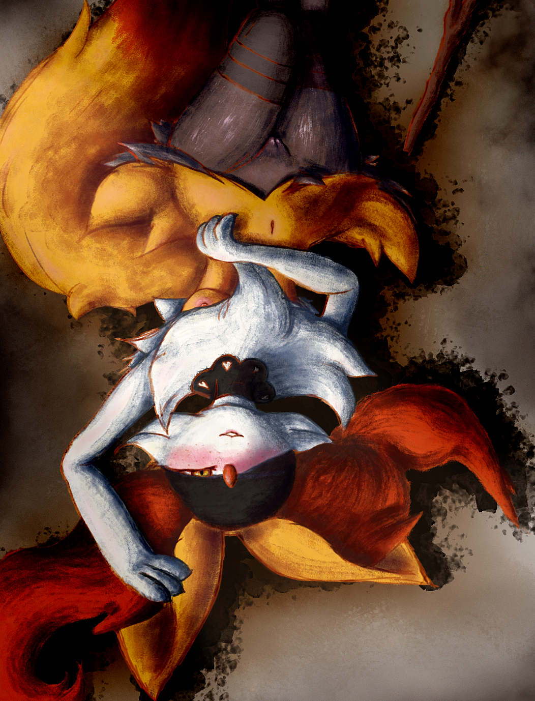 animal_humanoid anthro bandage blush braixen breasts canid canine clothing dream female fluffy fluffy_tail footwear fox goth halfbaked-hope hi_res humanoid inner_ear_fluff looking_at_viewer lying mammal mammal_humanoid nintendo pok&eacute;mon pok&eacute;mon_(species) simple_background socks solo solo_focus thick_thighs tuft video_games white_body yellow_eyes