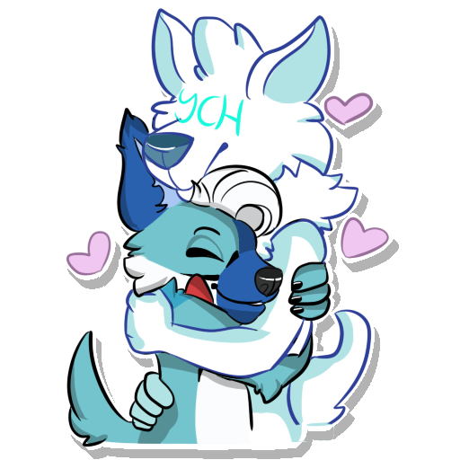 &lt;3 1:1 alpha_channel ambiguous_gender anthro arms_around_shoulders arms_around_waist blue_body blue_fur blue_snout blue_tail bow_tie c0rgilici0us canid canine canis domestic_dog duo embrace eyes_closed flolo fur hug male male/ambiguous mammal white_chest white_head_tuft white_tail ych_(character)