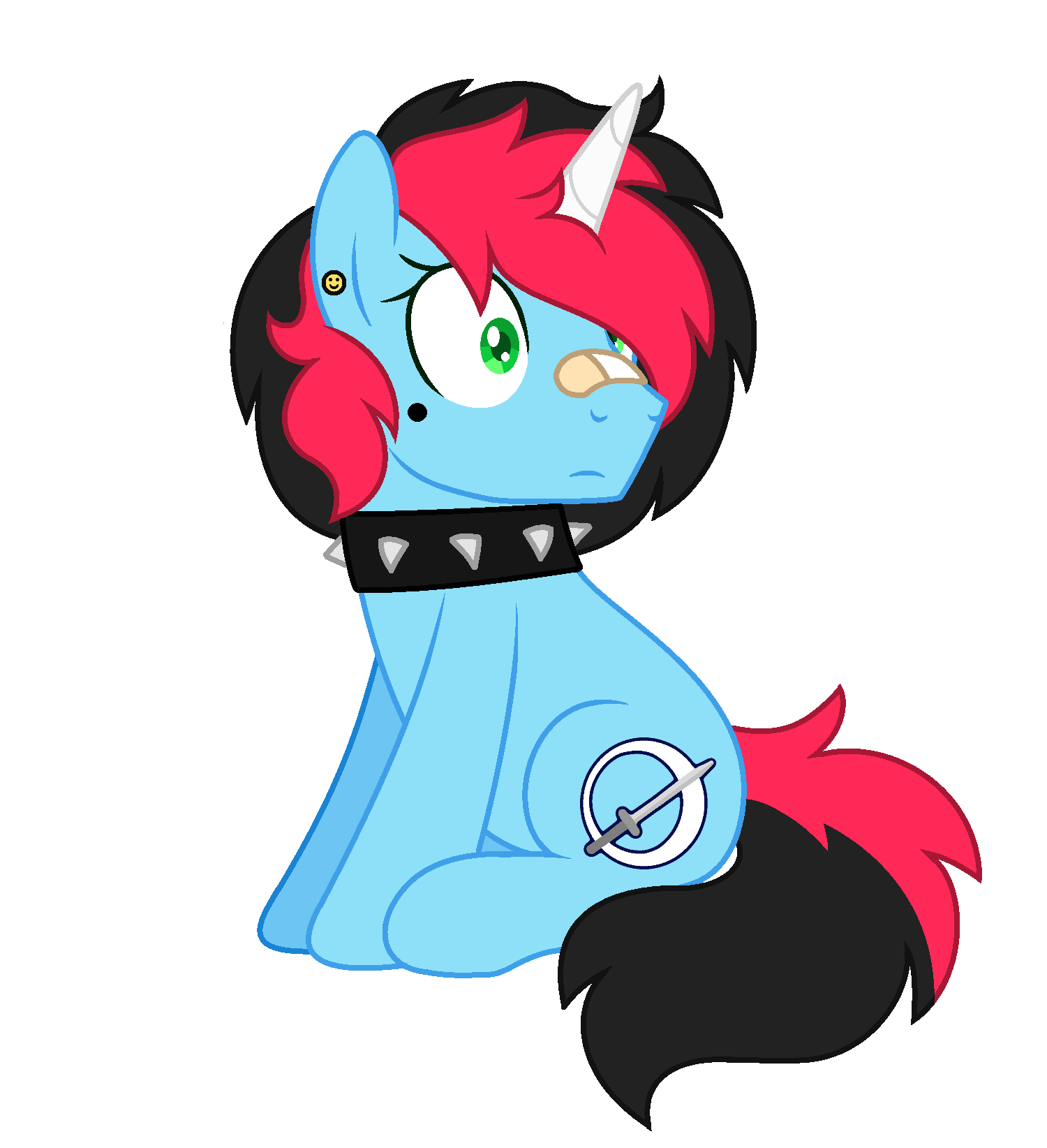 artemis_von_stone(character) blue_body blue_fur cutie_mark disformed_(artist) equid equine fan_character feral fur green_eyes hasbro hi_res horse male mammal my_little_pony pony sitting solo solo_focus worried
