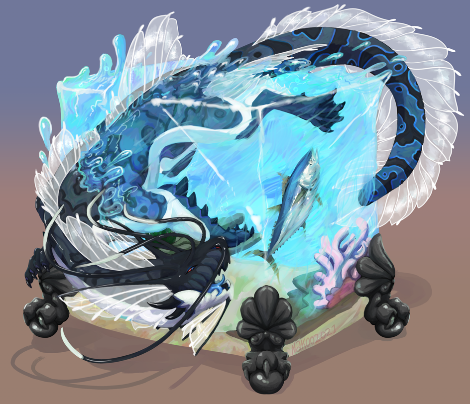 2021 black_body black_scales blue_body blue_scales claws conditional_dnp dragon fin fish marine nakoo open_mouth scales teeth water