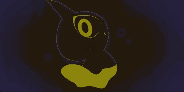 black_background closed_mouth commentary_request dark floating from_behind full_body ghost gradient gradient_background happy looking_at_viewer looking_back minashirazu monochrome no_humans partial_commentary pokemon pokemon_(creature) shuppet simple_background sketch smile solo