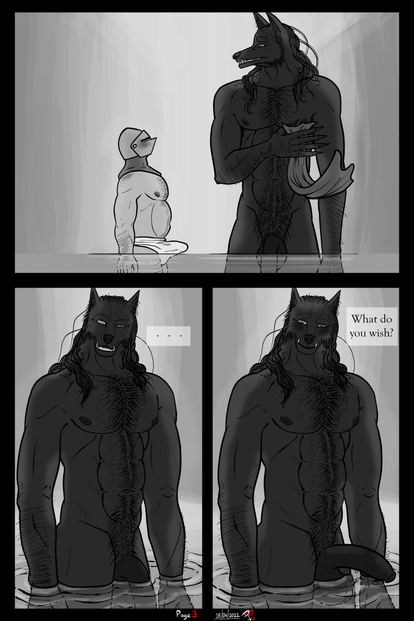 2022 abs anthro armor becoming_erect biped blaidd_(elden_ring) blush canid canine canis clothed clothing comic digital_media_(artwork) duke_of_dangers_(artist) elden_ring english_text erection erection_under_clothing fangs foreskin fromsoftware genitals greyscale headgear headgear_only helmet helmet_only hi_res human humanoid_genitalia humanoid_penis larger_anthro larger_male long_foreskin male mammal monochrome muscular muscular_anthro muscular_male nipples partially_submerged pecs penis pubes size_difference smaller_human smaller_male smile solo tarnished_(elden_ring) text video_games wet wet_body wolf