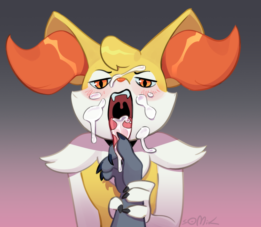 2022 4_fingers ambiguous_gender ambiguous_species anthro anthro_focus anthro_on_anthro black_claws black_pupils blonde_hair blush bodily_fluids braixen brown_inner_ear canid claws cum cum_drip cum_in_mouth cum_inside cum_on_face cum_on_tongue disembodied_hand dripping duo fangs fingers fur genital_fluids hair inner_ear_fluff looking_at_viewer male male/ambiguous male_focus mammal nintendo open_mouth orange_body orange_eyes orange_fur pok&eacute;mon pok&eacute;mon_(species) pupils solo_focus somik tongue tongue_grab tuft uvula video_games white_body white_fur wrist_grab yellow_body yellow_fur