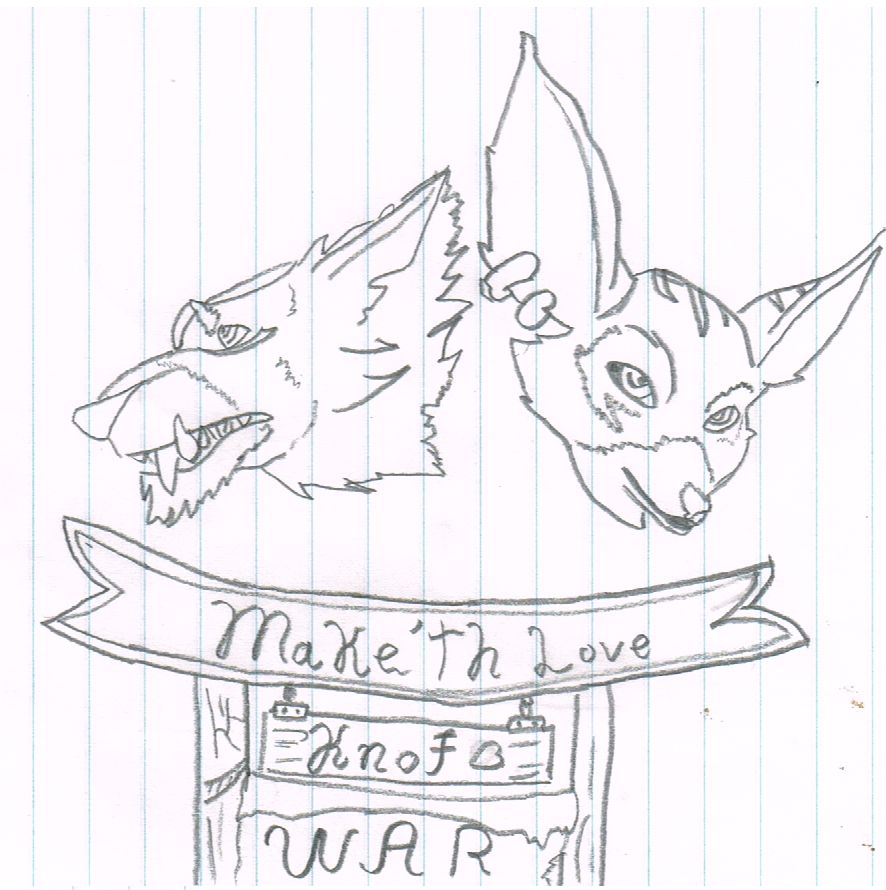 ambiguous_gender anthro banner blizzard_entertainment canid canine duo ear_piercing ear_ring fox grayfurredwolf gynomorph_(lore) headshot_portrait intersex_(lore) knotfur letterbox male mammal piercing portrait scallen sign sketch teeth text traditional_media_(artwork) video_games vulpera warcraft were werecanid werecanine werewolf worgen