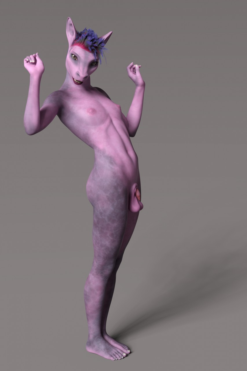 3d_(artwork) 5_fingers 5_toes animal_genitalia animal_penis anthro arched_back areola canid canine canine_penis digital_media_(artwork) earthclan3d eye_glint feet feet_together fingers flat_chested genitals grey_background gynomorph hair hi_res intersex legs_together lips looking_at_viewer mammal multicolored_hair navel nipples open_mouth penis penis_tip pink_areola pink_balls pink_body pink_breasts pink_hair pink_nipples pink_penis pink_skin pupils purple_eyes purple_hair purple_lips raised_arms shadow sheath side_butt side_view simple_background skinny skinny_gynomorph slit_pupils solo standing taffy_(earthclan) toes two_tone_hair ventral_groove white_fingernails