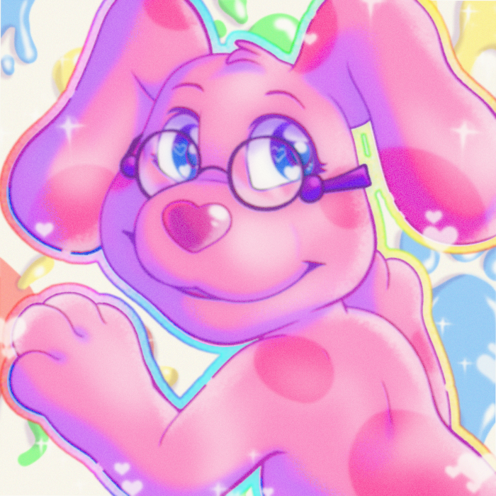 &lt;3 &lt;3_eyes anthro blue's_clues blue_eyes canid canine canis circus-stunts domestic_dog eyewear female fur glasses heart_nose magenta_(blue's_clues) mammal nickelodeon paint pink_body pink_fur smike smile spots spotted_body spotted_fur