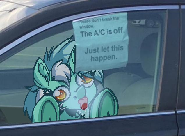 amber_eyes car condensation equid equine friendship_is_magic green_hair hair hasbro hooves horn licking lyra_heartstrings_(mlp) mammal meme multicolored_hair my_little_pony real tongue tongue_out two_tone_hair unicorn vehicle white_hair witchtaunter
