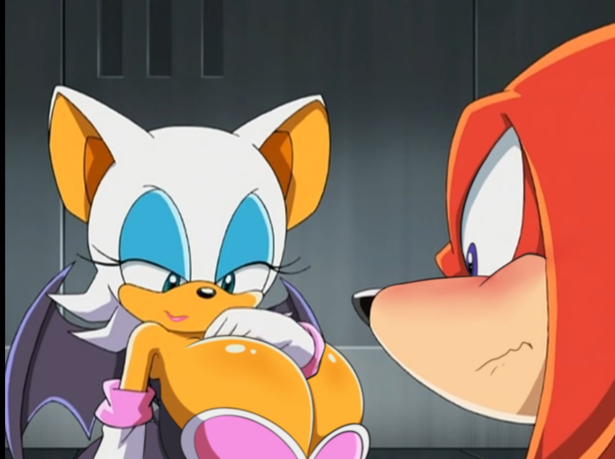 anthro big_breasts blush breasts chiropteran cleavage clothed clothing conditional_dnp digitaldomain123 duo edited_screencap female huge_breasts knuckles_the_echidna male mammal rouge_the_bat sega sonic_the_hedgehog_(series) wings