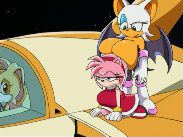 amy_rose anthro big_breasts breasts chiropteran clothed clothing conditional_dnp cream_the_rabbit digitaldomain123 edited_screencap eulipotyphlan female group hedgehog huge_breasts lagomorph leporid mammal rabbit rouge_the_bat sega sonic_the_hedgehog_(series) topless trio wings