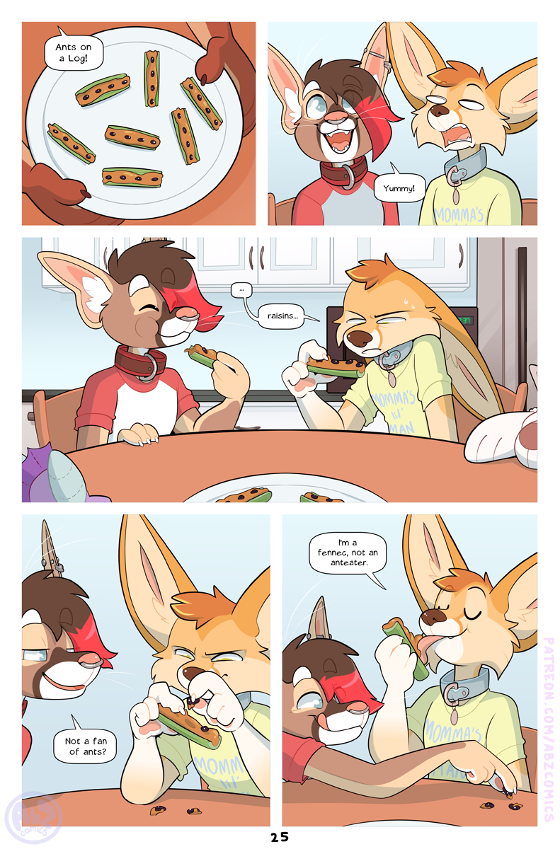 anthro ants_on_a_log appliance ash_(abz) blue_eyes canid canine canis comic detailed_background displeased ears_down ears_up eating fennec fink_(artist) fluffy fluffy_tail food fox fruit green_eyes hi_res kali_(artist) kitchen kitchen_appliance long_tail mammal microwave_oven miko_(abz) mink mustelid musteline pivoted_ears plant plate plushie raisin true_musteline wolfe zee_(abz)