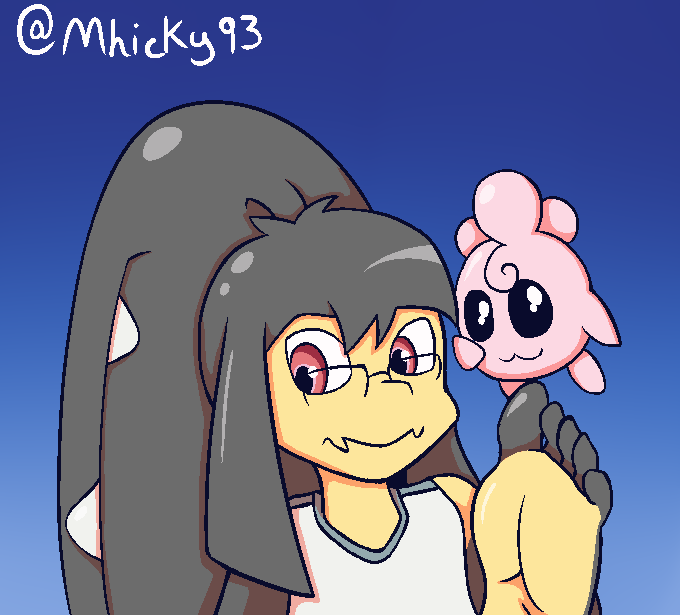 2_mouths anthro barefoot binary_drawing duo eyewear feet female glasses humanoid igglybuff male mawile mhicky93 mhicky_(mhicky93) multi_mouth nintendo pok&eacute;mon pok&eacute;mon_(species) simple_background soles tiva_(mhicky93) toes two_tone_feet video_games